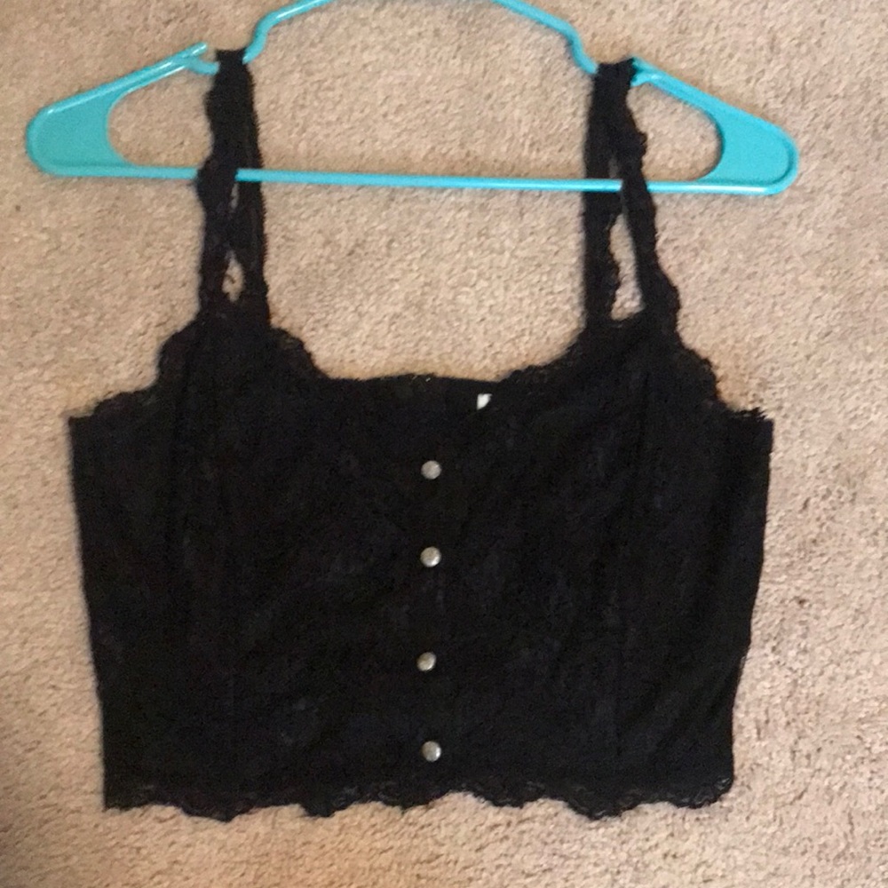 SOPRANO size S black lace cropped tank-top